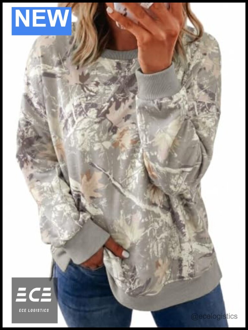 Plus Size Camo Print Sweatshirt Oversized Crew Neck Pullover